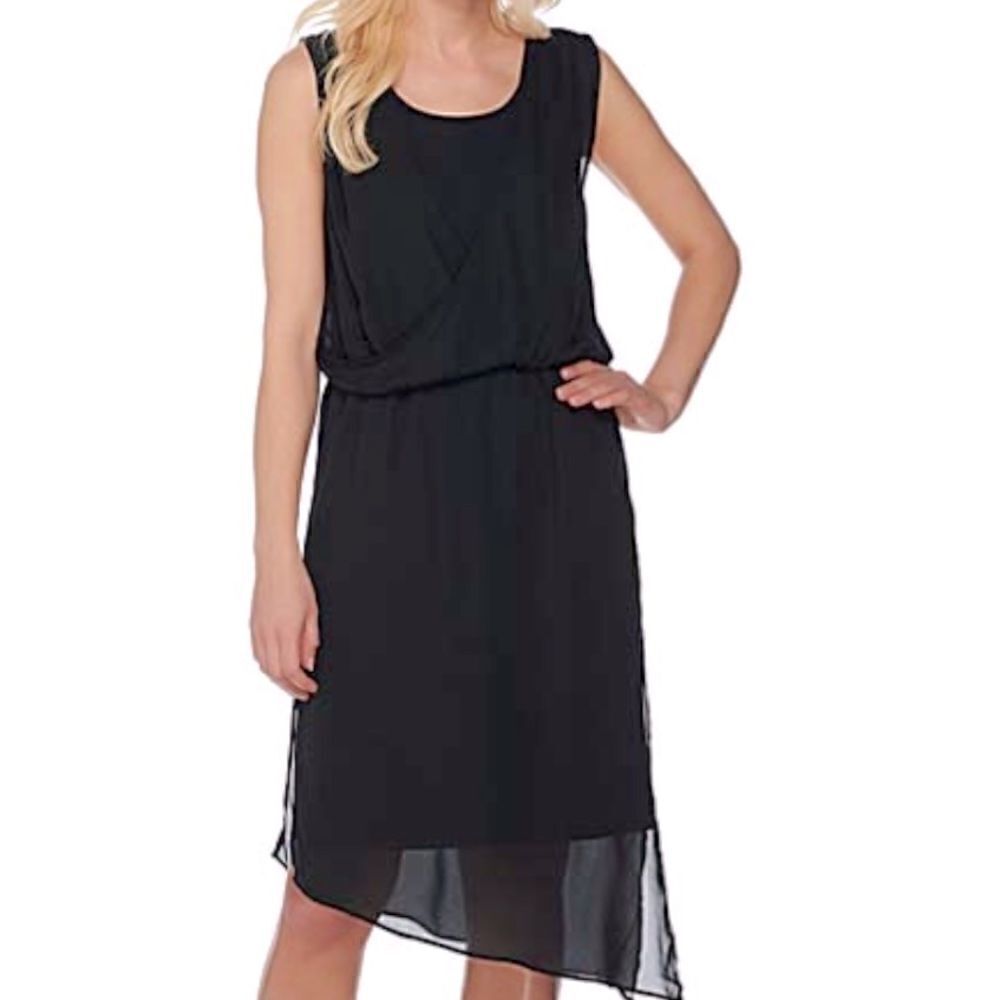 Halston Asymmetrical Draped Chiffon Black Dress Women's 10
